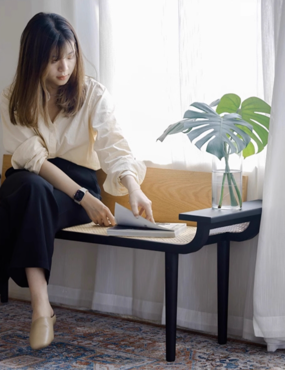 ม้านั่งไม้แต่งหวายสไตล์วินเทจ รุ่น Hideki - Image 2